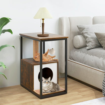 Cat Furniture End Table Cat House with Scratching Post