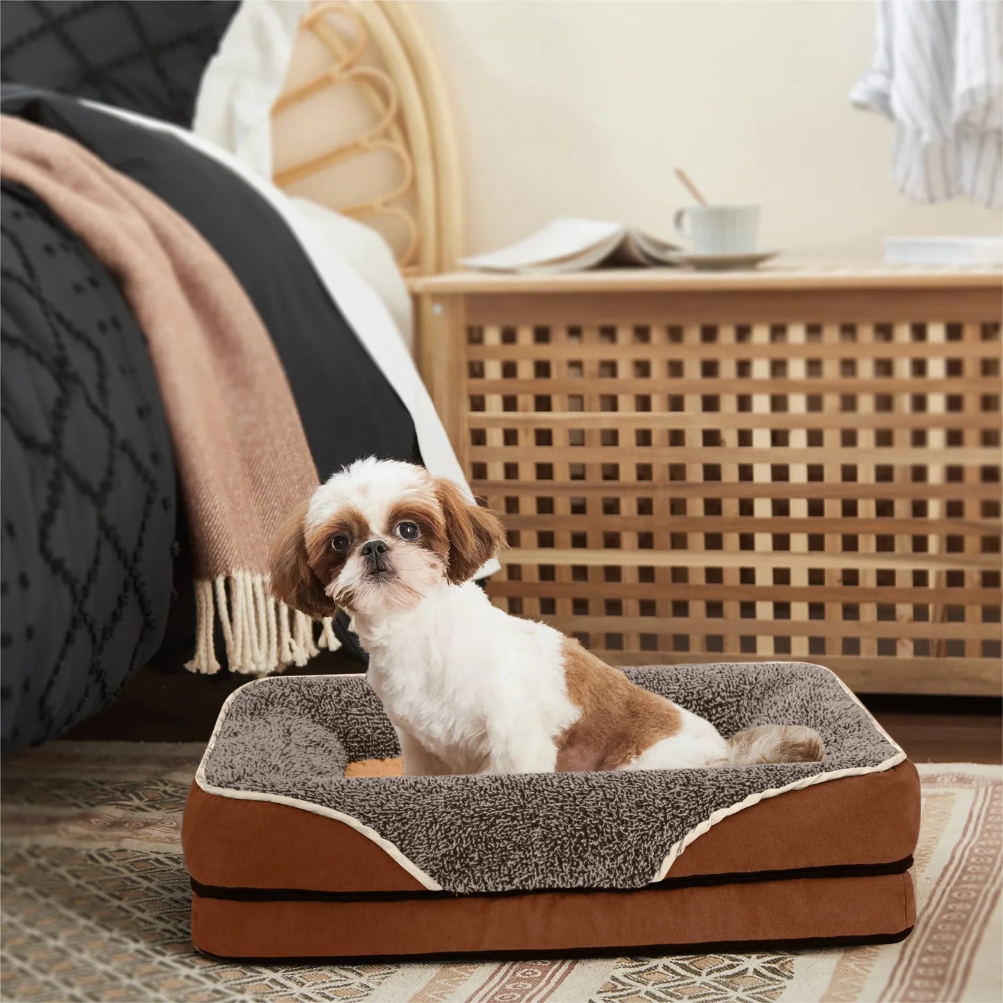 Dog Beds for Medium Sized Dogs Orthopedic Dog Bed Sofa Large Medium Small, Supportive Egg Crate Foam Pet Couch Bed with Removable Washable Cover Non Skid Bottom, M, Grey