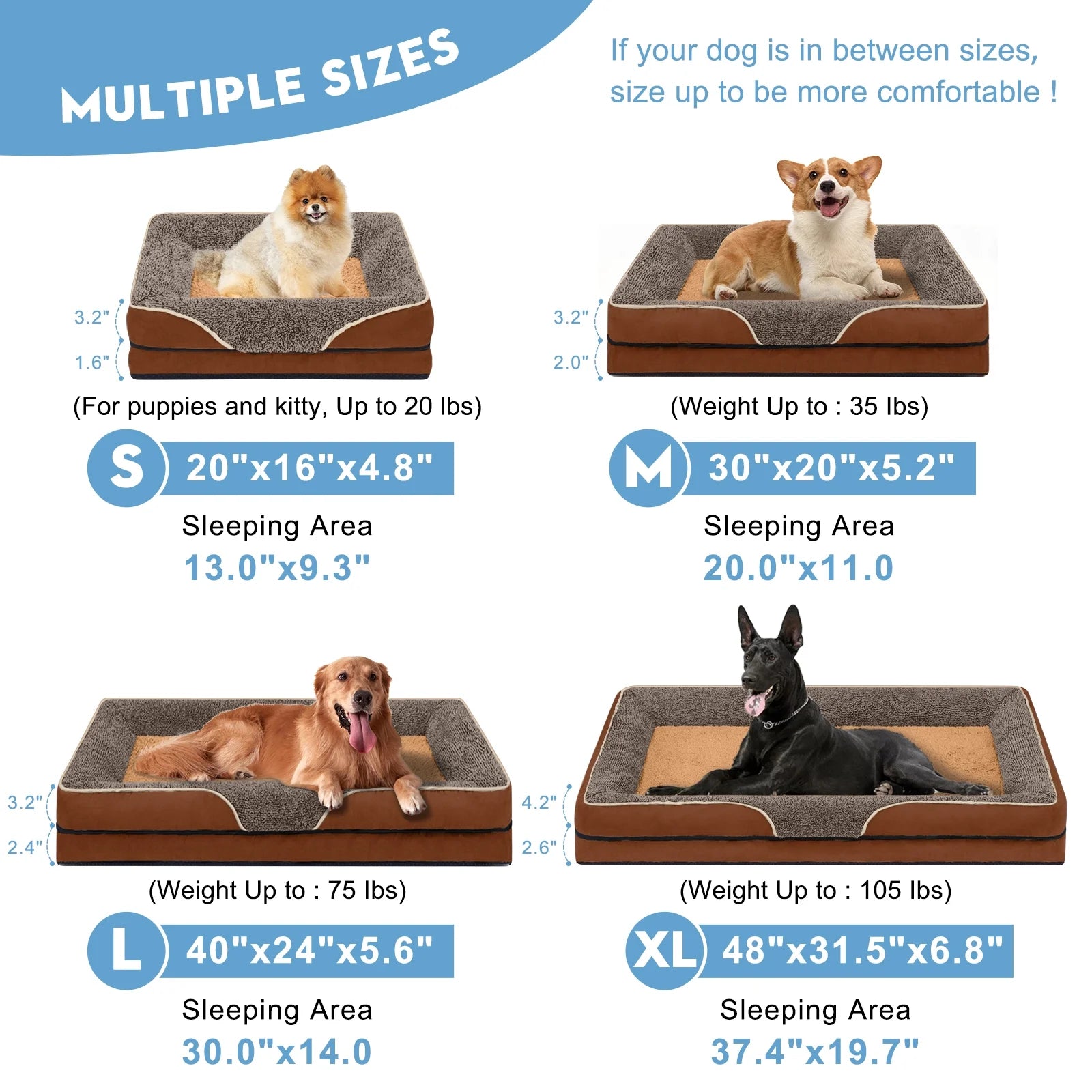 Dog Beds for Medium Sized Dogs Orthopedic Dog Bed Sofa Large Medium Small, Supportive Egg Crate Foam Pet Couch Bed with Removable Washable Cover Non Skid Bottom, M, Grey