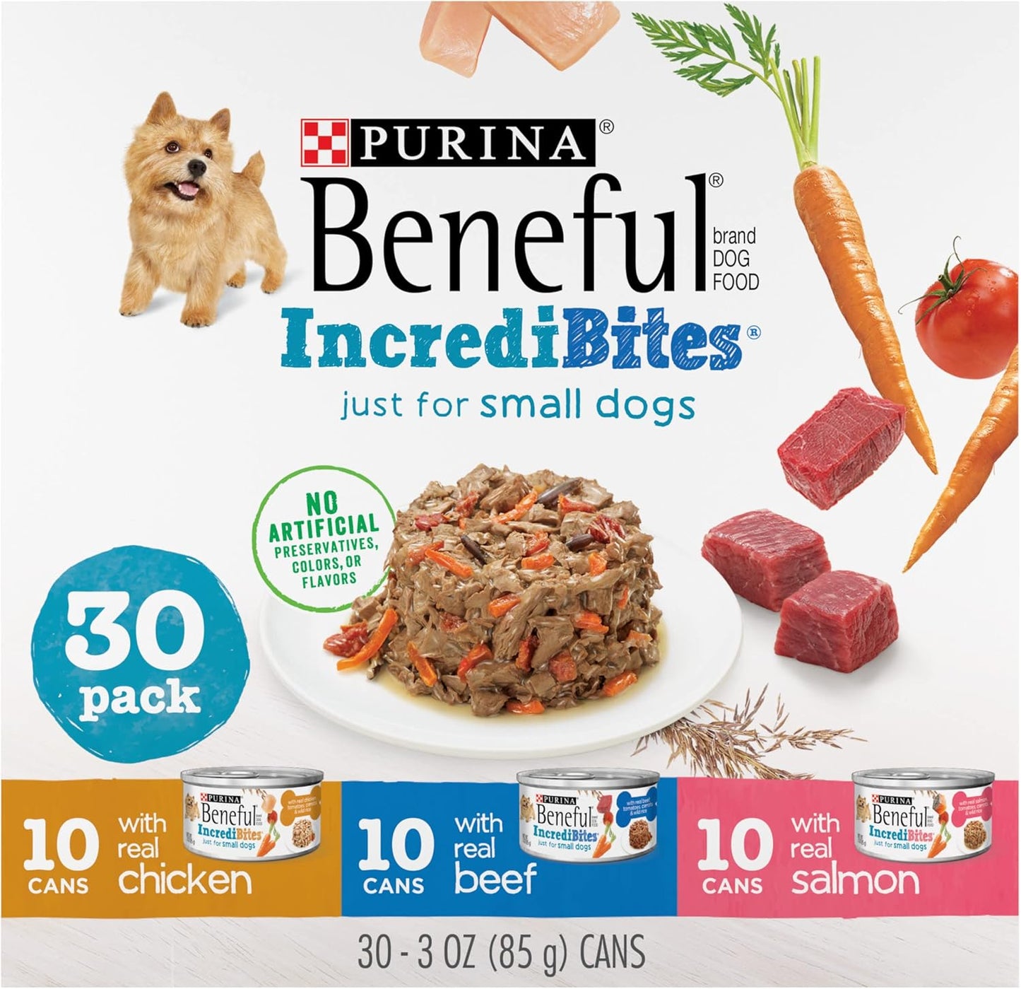 Purina Beneful Small Breed Wet Dog Food Variety Pack (Beef, Chicken and Salmon) of 30 3oz cans