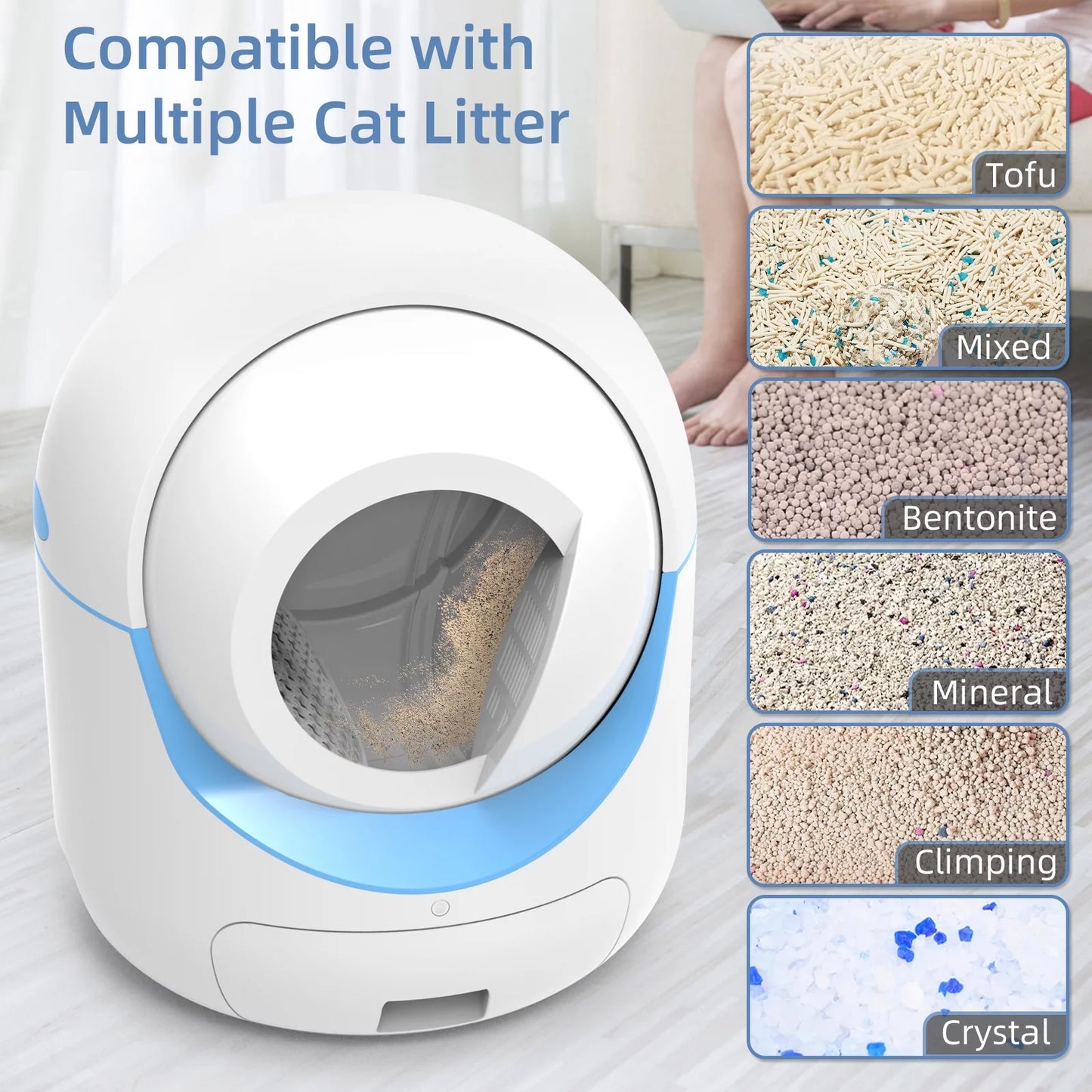 Self Cleaning Cat Litter Box, Automatic Litter Box with 2.4G Wifi APP Control , 40 Litter Liners&Mat